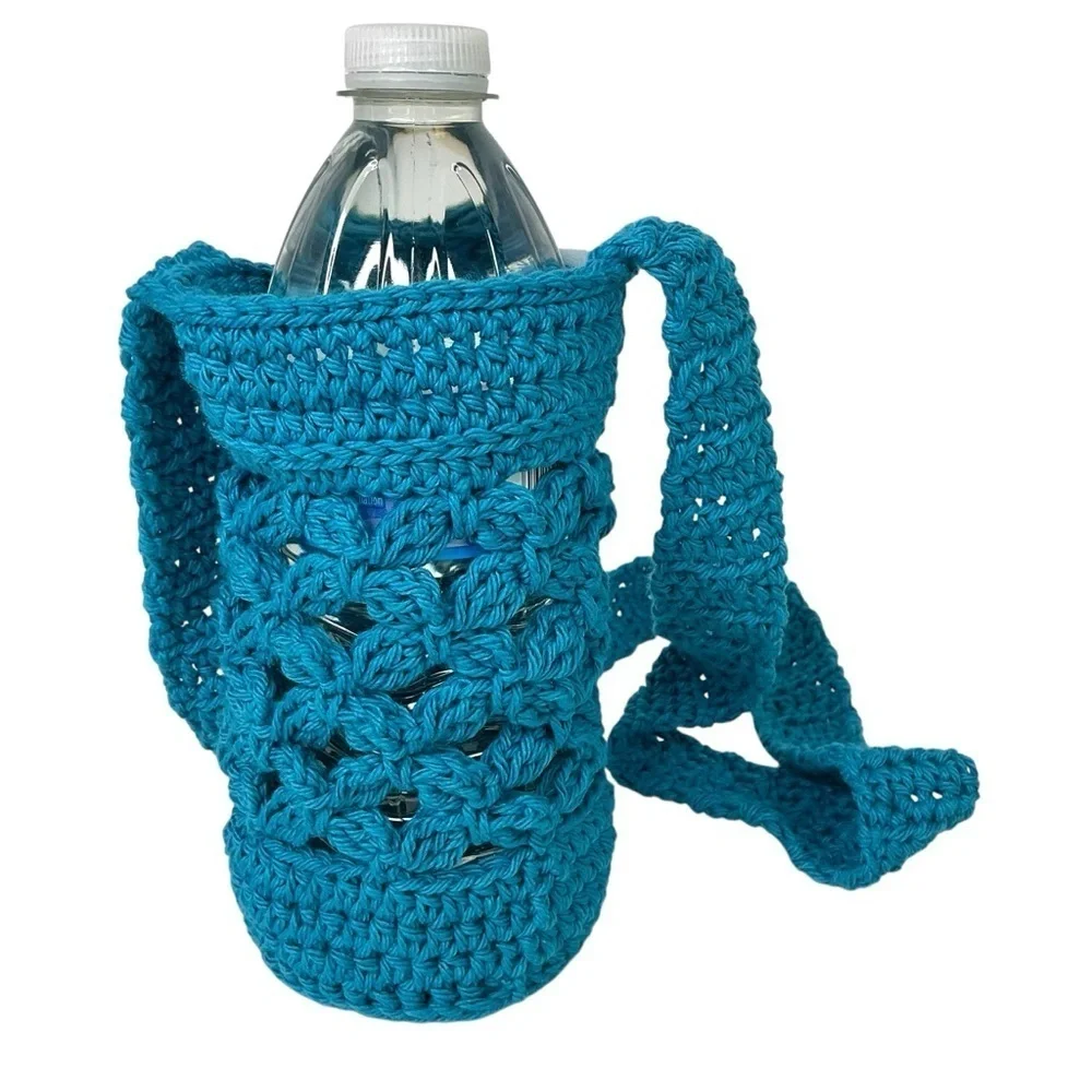 Crochet Crossbody Water Bottle Holder Bag Multicolor Handcrafted Cotton Handmade